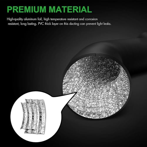 Image of iPower 6 inch 25 feet Flexible Air Aluminum 4 Layer Protection Ducting Dryer Vent Hose for HVAC Ventilation with 2 Clamps,Exhaust Blower for Heating Cooling Booster, Black