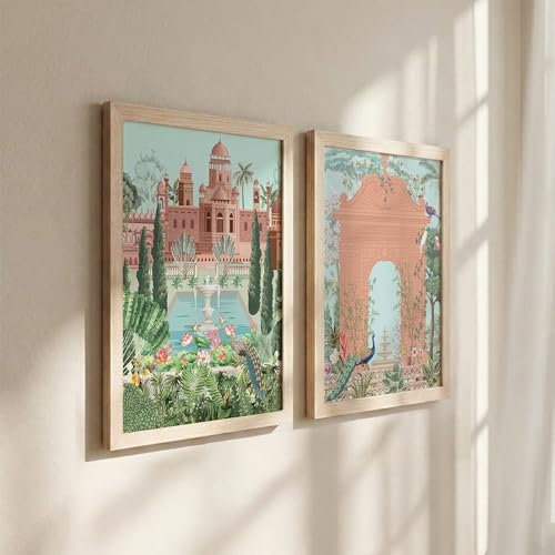 Image of NoWorries Traditional art Set of 2 Aesthetic Wall paintings for Home and Cafe Decor - Madhubani art Wall Painting for Wall Decoration -Traditional frames for dining room (Synthetic Wood frame) (Leminated 300 GSM Pigment Digital Print) (framed, Multicolur) Set of 2