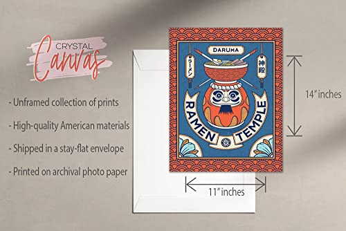 Japanese Ramen Prints - Set Of 4 (11X14 Inches) Glossy Traditional Pop Culture Anime Kaiju Daruma Hot Spring Monkey Samurai Wall Art Decor - Pop Art Abstract Folklore Restaurant #TOP2