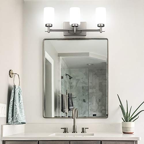 Image of Aipsun Brushed Nickel Bathroom Vanity Light Vintage Bathroom Vanity Lighting Fixtures 3 Lights Industrial Wall Light (Exclude Bulb)