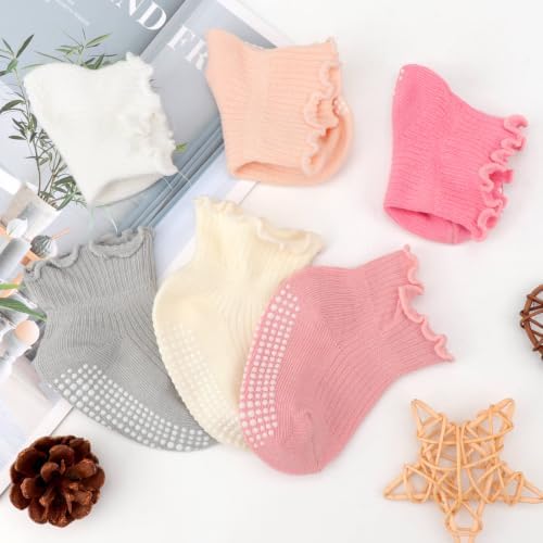 BQUBO Baby Girl Ruffle Socks with Grips Ruffle Socks Ankle Frilly Sock Newborn Infant Toddlers Kids Girl Dress Sock 0-12 Months — view 5
