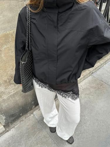 Crop Jackets for Women Streetwear Turtleneck Cropped Trench Coat Lightweight Zip Up Jackets for Women4