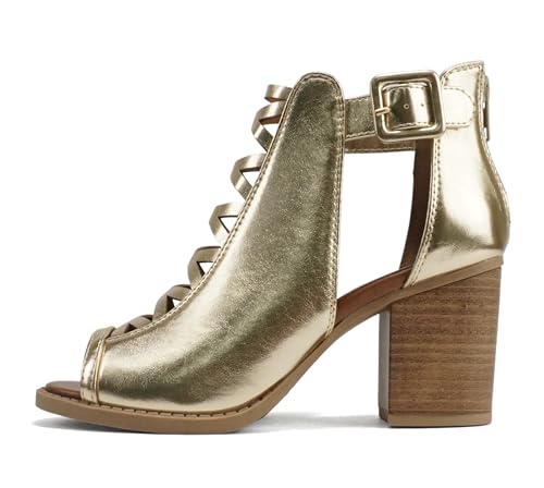 Image of Soda Aran ~ Women Open Toe Crisscross Straps Back Zipper High Heel Fashion Sandal with Adjustable Ankle Strap