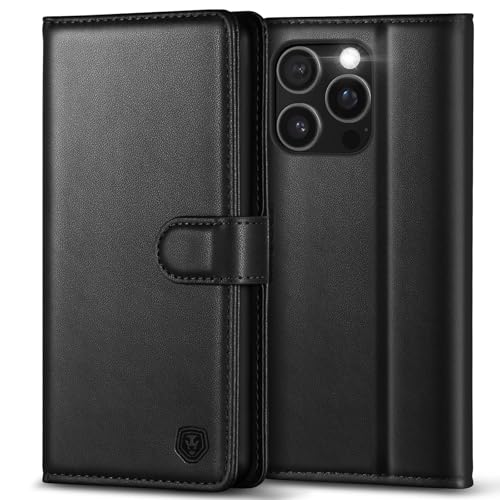 Kuafcase Compatible for iPhone 16 Pro Case with 4 Card Slots Magnetic Closure Kickstand Shockproof Protective Phone Case Compatible for iPhone 16 Pro - Black