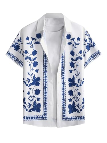 Men's Floral Button Down Shirt Short Sleeve Boho Vacation Beach Shirts