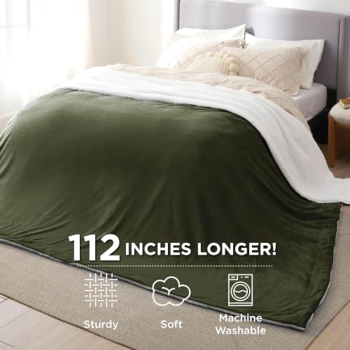 Image of Bedsure GentleSoft Sherpa Fleece Cal King Blankets for Bed, Non-Heated, Thick and Warm Oversized Throw for Women and Men, Soft Fuzzy Plush Large Blanket for Winter, Olive Green, 112x98 Inches