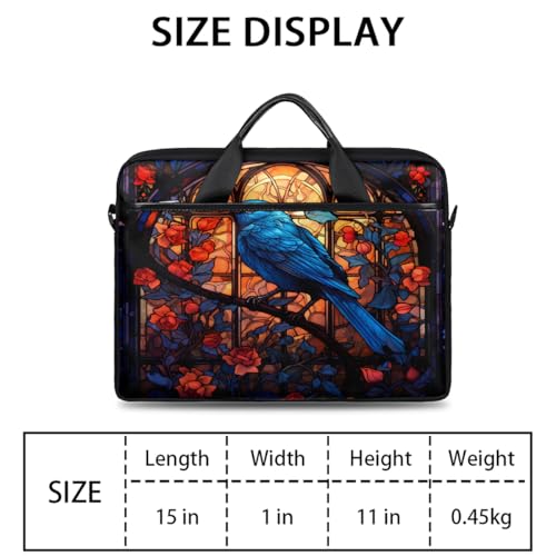 Funda para portátil de 15 pulgadas con diseño de vidrieras artísticas de pájaros y rosas, maletín delgado para negocios, bandolera con correa ajustable, para mujeres y hombres, ideal para oficina, trabajo y viajes miniatura 2