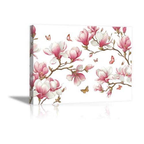 Tableau toile decoration murale pour salon et cuisine magnolia rose HOQIU