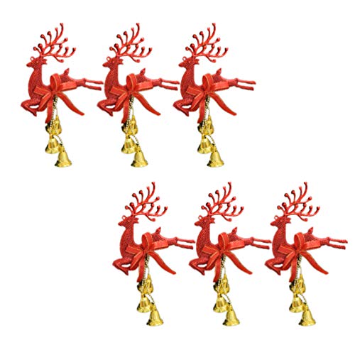 Cabilock Hollow Deer Reindeer Bell Ornaments 6pcs Red Christmas Tree Ornaments for Party Decorations Random Color