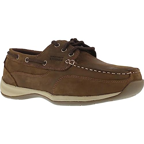 Rockport Works Brown Steel Toe, Eh, Women's Sailing Club 3 Eye Boat Shoe (8.0 M) #TOP4