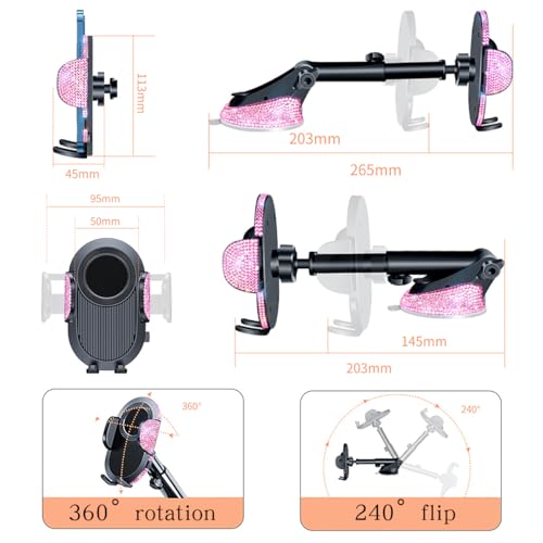 Erolagomat Bling Cell Phone Holders for Car Women[Powerful Suction] [Rally Racing-Grade Stability] Sparkle Car Phone Holder Mount Dashboard Windshield Vent for iPhone All Phones (Pink Rhinestone) by Erolagomat - Used condition - Image 7