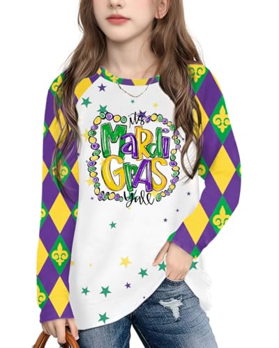 Image of Mardi Gras Shirt for Kids: Toddler Boys Girls Mardi Gras Long Sleeve Happy Carnival Outfits Mask Graphic Tee 4-12 Years