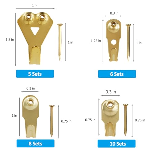 Image of YHYZ Picture Hooks Heavy Duty, Picture Hanging Kit: Hangers (50 30 20 10 lbs) + Nails, Hanging Clock Photo Mirror Painting, for Plasterboard Wood Dry Walls Hardwall
