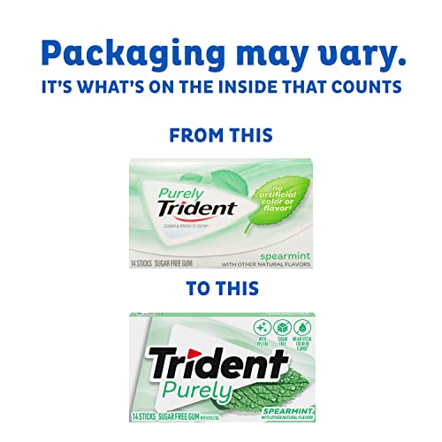 Image of Trident Purely Spearmint Sugar-Free Chewing Gum, 12 Packs of 14 Pieces (168 Total Pieces)