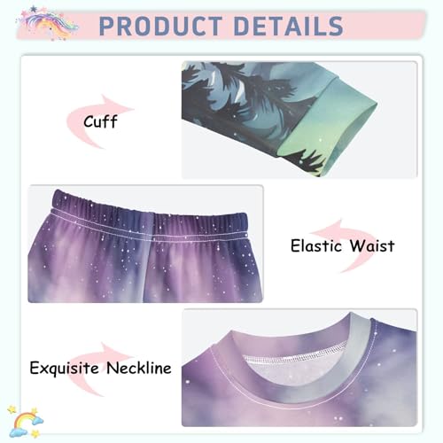 senya Pajama Set Snow Mountain Aurora Starry Sky 2 Piece Pjs Set Fit Basic Cotton Sleepwear for Daily-18M4