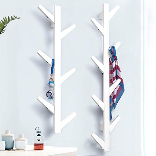 Perchero de pared de bambú blanco con ganchos tipo árbol para colgar ropa 2