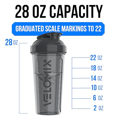 Image of VELOMIX -6 PACK- 28 oz Protein Shaker Bottle for Protein Mixes - 6x Wire Whisk | Leak Proof Shaker Cups for Protein Shakes | Protein Shaker Bottle Pack | Protein Shake Cup (Elemental Mix)