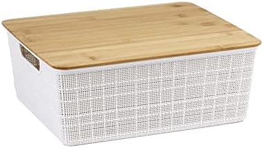 Oikos - Caixa Organizadora 12L com Tampa de Bambu Branca