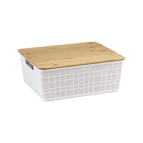Oikos - Caixa Organizadora 12L com Tampa de Bambu Branca