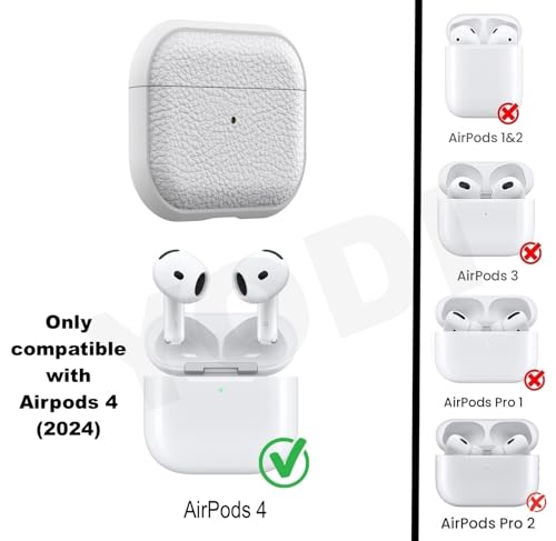 Image of YODI Case Cover for Airpods Pro|Pro 2|Airpods Pro 3|Airpods 4 Pouch, Silicone Cases with Cleaner Kit 360 Drop Protection,Shock-Resistant ((Leather-White), Airpods 4)