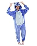 Kostüm Kigurumi Karneval Erwachsene Jumpsuit Schlafanzug Halloween Weihnachten Party Cosplay Einteiler Onesies Unisex Damen Herren Stitch Hellblau Blau Mit Hut, S