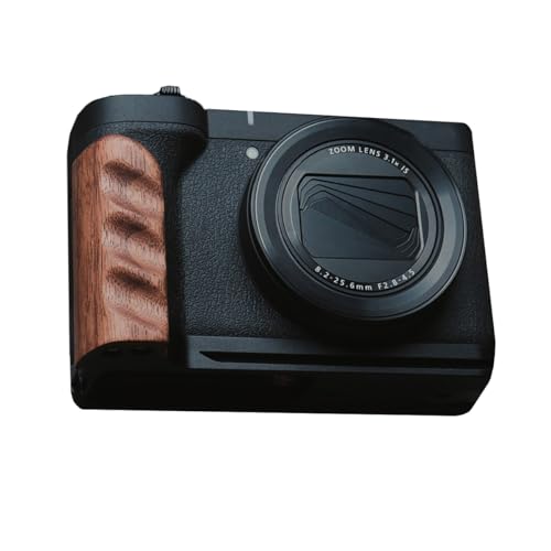 Canon PowerShot V1 専用 カメラウッドグリップ 高級檀木材 木製ハンドル メタルベース L型グリップ ハンドメイド カメラケージ 電池交換可能 (B赤茶色)