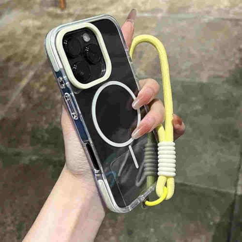 Coque magnétique jaune iPhone 16 Pro antichoc transparente avec dragonne