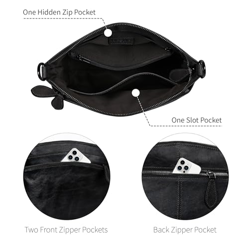 Image of HESHE Crossbody Bags for Women Genuine Leather Purses with Multi-Pockets Vintage Ladies Small Shoulder Satchel Bag