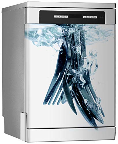 MEGADECOR Dekoratives Vinyl für Geschirrspüler, Standardmaße: 67 cm x 76 cm, Spülmaschinen, Küchenutensilien im Wasser und Blasen Cover