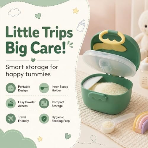 Image of StarAndDaisy Formula Milk Container for Baby Milk Powder Container with Scoop Holder, Portable Formula Dispense, Airtight First Feed Baby Food Storage Container /Box for Travel 200 Grams -Olive Green