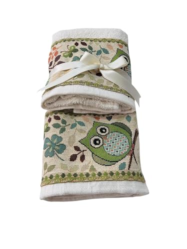 Corredocasa Set 2 Pezzi Asciugamani Spugna Idrofila 100% Puro Cotone Coppia Asciugamano Viso 60x110 + Ospite 40x60 cm Balza Stampa Gufetti Morbidi Assorbenti Italia Ottimi per Casa Bagno (Fantasia 1)