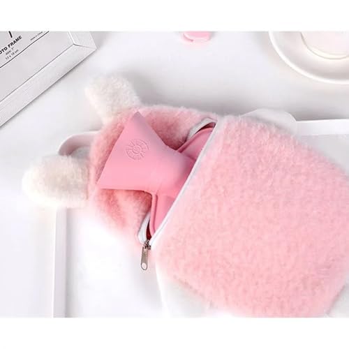 Image of Econa Hot Water Bag with Plush Fur Cover for Pain Relief, Leakproof Rubber Heating Bottle for Period Cramps, Back Pain & Muscle Therapy, Hot & Cold Compress Bag (500 ML - Penguin - Pink)