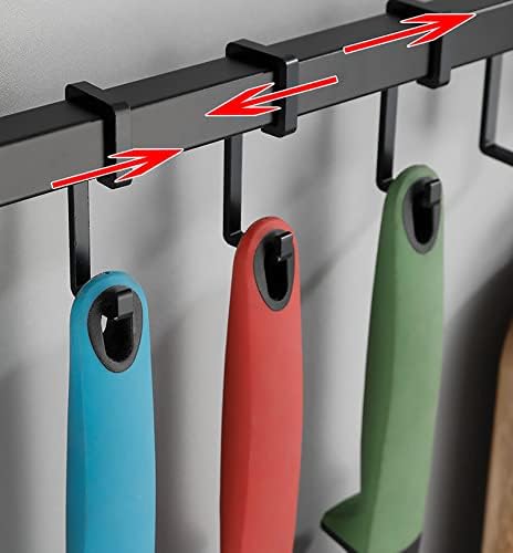 Global-Daily Utensil Holder Wall Mounted,Kitchen Rail with 5 Hooks for Hanging Mug ,Cup,Pots,Pans,Scissors, Black