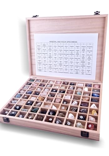 Colección de 80 Minerales y Rocas auténticos, en caja de madera