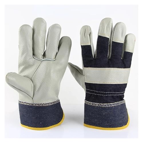 Ignifuge Gants de travail de soudage résistants à la chaleur, en cuir de vache doux et épais, résistants à l'usure, gants de coupe et de meulage robustes Protection résistante à la chaleur