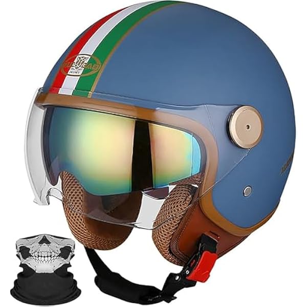 Kask motocyklowy 3/4, otwarty kask motocyklowy, półkask z wizjerem przeciwsłonecznym, styl retro, vintage, dla mężczyzn i kobiet, certyfikat ECE C, S/(56~57 cm)