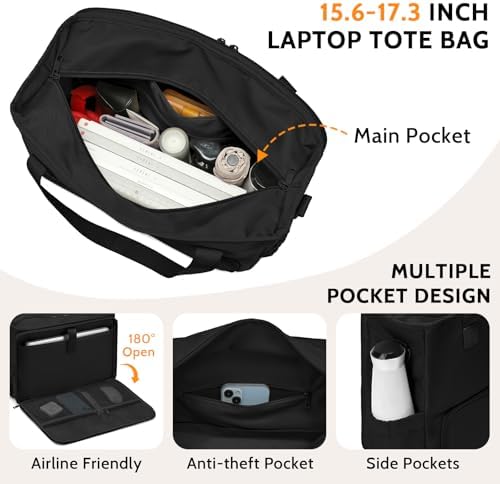 Lunch Bag for Women, Tote Bag with Insulated Lunch Compartment, Non-Leather Water-Resistant Polyester Laptop Bag, Large Capacity & Cup Holder, Casual Work Tote for Teacher, Nurse, Travel, Daily, Black - 2