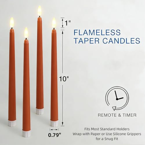 Image of Burnt Orange Fall Halloween Flameless Taper Candles with Remote Set of 4