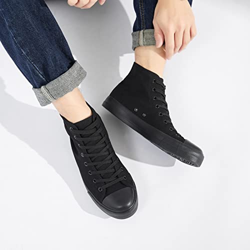 Yageyan Men’s High Top Canvas Sneakers Fashion Lace Up Walking Shoes Casual Classic(All Black12) #TOP4