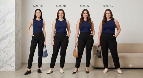 Image of KATECLO Women's High Waisted Formal Trousers - Regular Fit Straight Leg Dress Pants with Pockets for Office, Workwear, & Casual Smart Looks