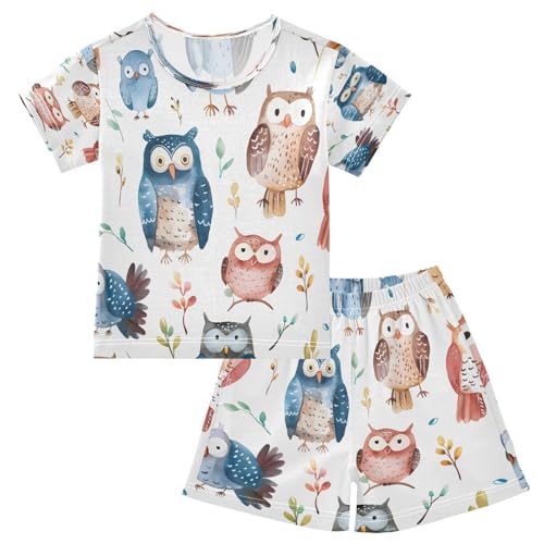senya Short Sleeve Pajamas Sets Summer Cotton Sleepwear Watercolor Owls