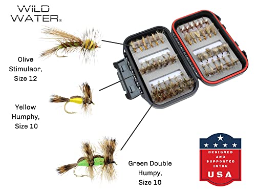 Wild Water Fly Fishing 42 Attractor/Trout Stimulator Flies Assortment With Small Fly Box For Trout, Panfish, Crappie, Sunfish #TOP1