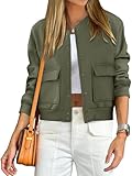 ANRABESS Women Cropped Bomber Jacket 2025 Fashion Casual Trendy Varsity Y2k Jackets Army Green Medium