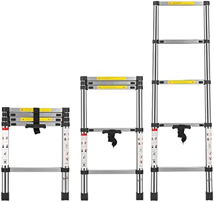 Multibao Ladders 4.6Ft 1.4M Extendable Aluminium Telescopic Folding Extension Extendable Portable 5 Steps 150kg Capacity Loft Collapsible DIY Multipurpose