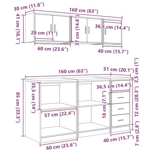 vidaXL Armoires de garage 6 pcs béton - vue 5