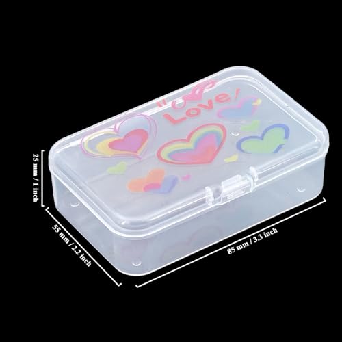 Image of Goodma 12 Pieces Love Hearts Image Pattern Rectangular Plastic Boxes Empty Storage Organizer Containers with Hinged Lids for Small Items and Other Craft Projects, 3.3 x 2.2 x 1 inch (Transparent)