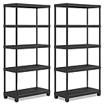Vivo Technologies 2 x 5 Tier Heavy Duty Plastic Shelving Unit Storage Racking Shelves For Garage Warehouse Shed Kitchen (2 Pack)