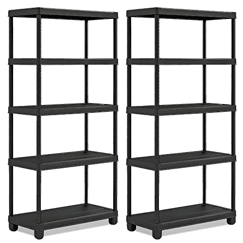Vivo Technologies 2 x 5 Tier Heavy Duty Plastic Shelving Unit Storage Racking Shelves For Garage Warehouse Shed Kitchen (2 Pack) 1 Vivo Technologies 2 x 5 Tier Heavy Duty Plastic Shelving Unit Storage Racking Shelves For Garage Warehouse Shed Kitchen (2 Pack)