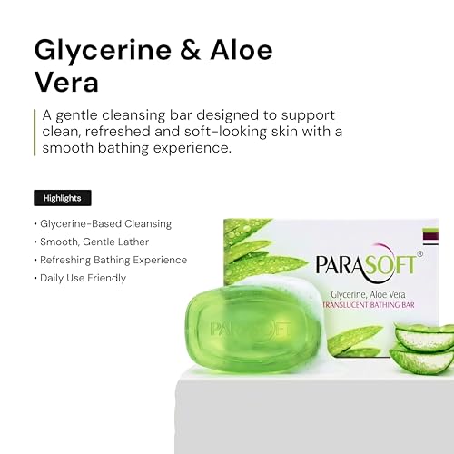 Image of Parasoft Glycerine & Aloe Vera Translucent Bathing Bar 100g (2 Pack) | moisturising soap for soft skin | gentle daily cleansing bar | non-drying formula | for all skin types