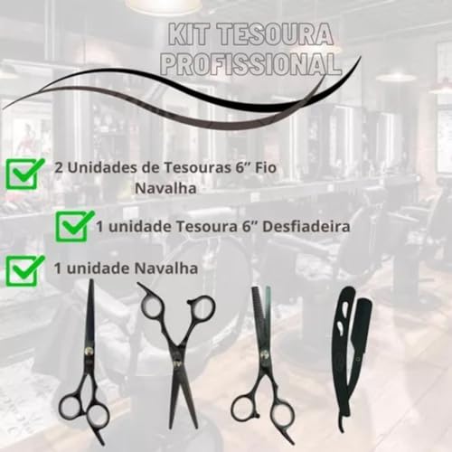 Kit Profissional de 3 Tesouras com Navalha: Precisão e Versatilidade em Cada Corte (Prata)